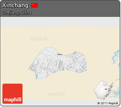 Classic Style 3D Map of Xinchang, single color outside