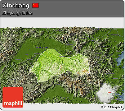 Physical 3D Map of Xinchang, darken
