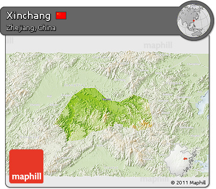 Physical 3D Map of Xinchang, lighten