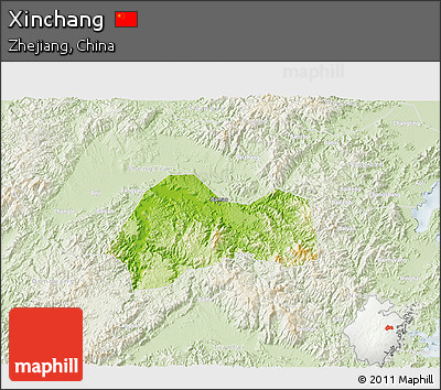 Physical 3D Map of Xinchang, lighten