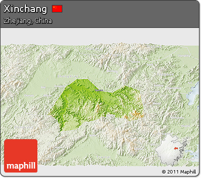 Physical 3D Map of Xinchang, lighten