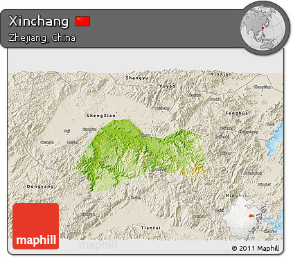 Physical 3D Map of Xinchang, shaded relief outside