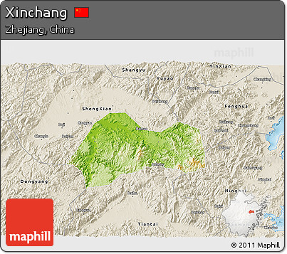 Physical 3D Map of Xinchang, shaded relief outside