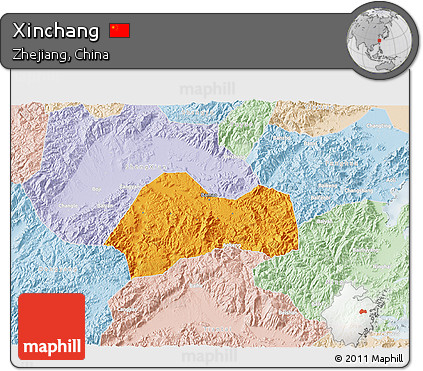 Political 3D Map of Xinchang, lighten