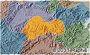 Political 3D Map of Xinchang, semi-desaturated
