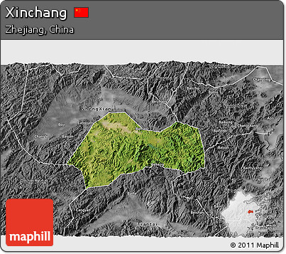 Satellite 3D Map of Xinchang, desaturated