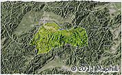 Satellite 3D Map of Xinchang, semi-desaturated