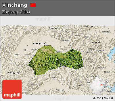 Satellite 3D Map of Xinchang, shaded relief outside