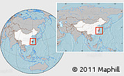 Gray Location Map of Xinchang, highlighted country, highlighted parent region, within the entire country, hill shading