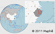 Gray Location Map of Xinchang, highlighted country, highlighted parent region, hill shading