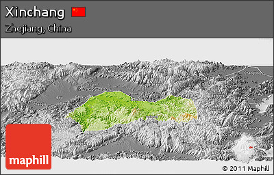 Physical Panoramic Map of Xinchang, desaturated