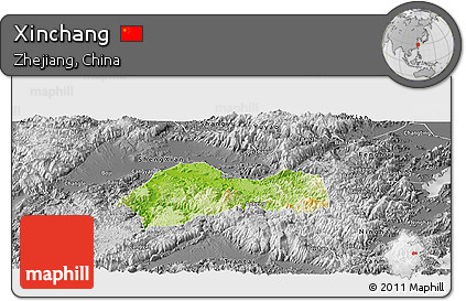 Physical Panoramic Map of Xinchang, desaturated