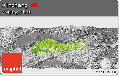 Physical Panoramic Map of Xinchang, desaturated