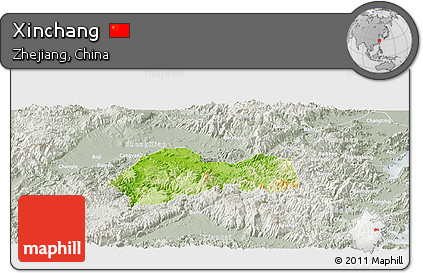 Physical Panoramic Map of Xinchang, lighten, semi-desaturated