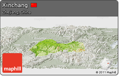 Physical Panoramic Map of Xinchang, lighten, semi-desaturated