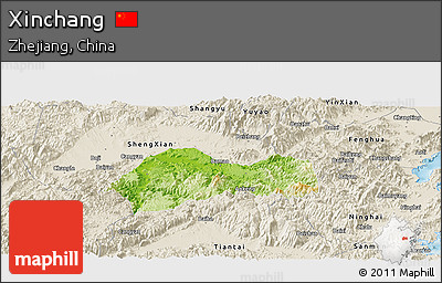 Physical Panoramic Map of Xinchang, shaded relief outside