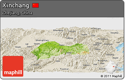 Physical Panoramic Map of Xinchang, shaded relief outside