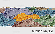 Political Panoramic Map of Xinchang, semi-desaturated