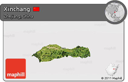 Satellite Panoramic Map of Xinchang, cropped outside