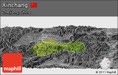 Satellite Panoramic Map of Xinchang, desaturated