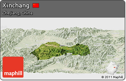 Satellite Panoramic Map of Xinchang, lighten