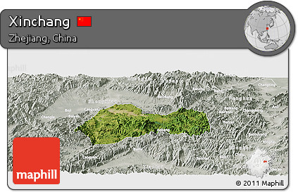 Satellite Panoramic Map of Xinchang, lighten, semi-desaturated