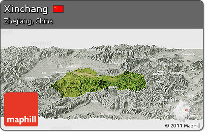 Satellite Panoramic Map of Xinchang, lighten, semi-desaturated
