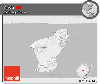 Gray 3D Map of Yiwu, single color outside