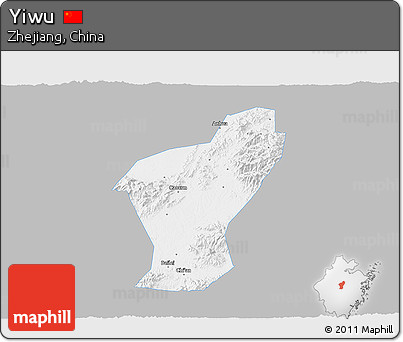 Gray 3D Map of Yiwu, single color outside