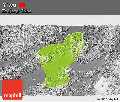 Physical 3D Map of Yiwu, desaturated
