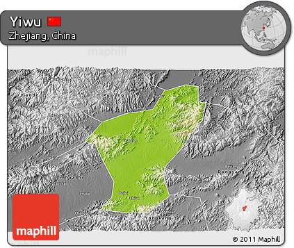 Physical 3D Map of Yiwu, desaturated