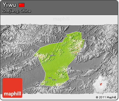Physical 3D Map of Yiwu, desaturated