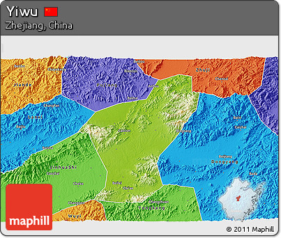 Physical 3D Map of Yiwu, political outside