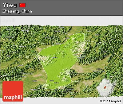 Physical 3D Map of Yiwu, satellite outside