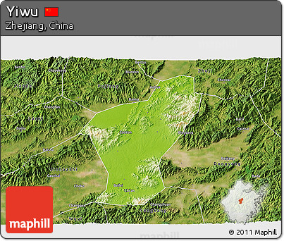 Physical 3D Map of Yiwu, satellite outside