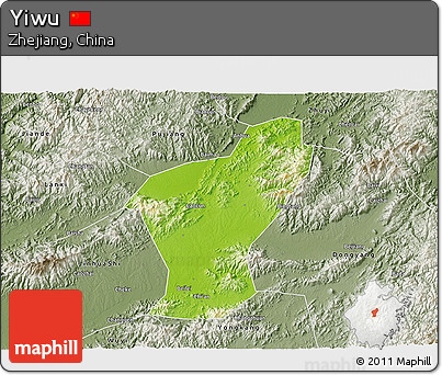 Physical 3D Map of Yiwu, semi-desaturated