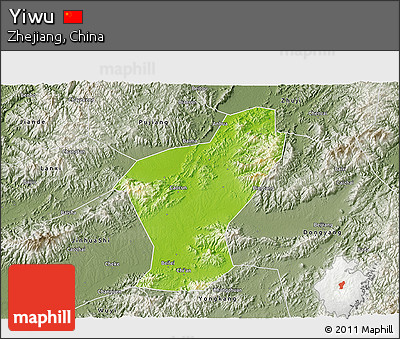 Physical 3D Map of Yiwu, semi-desaturated