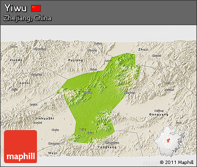 Physical 3D Map of Yiwu, shaded relief outside