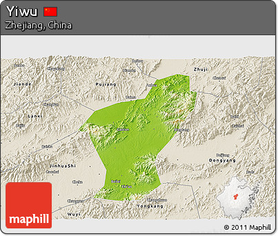 Physical 3D Map of Yiwu, shaded relief outside