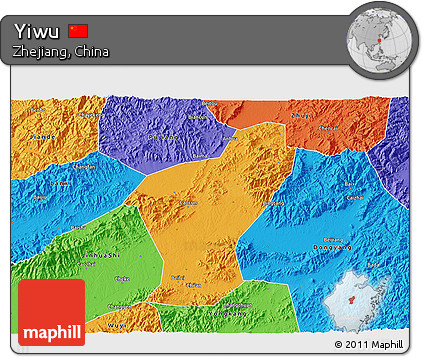 Political 3D Map of Yiwu