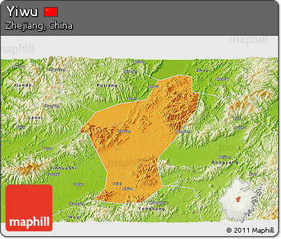 Political 3D Map of Yiwu, physical outside