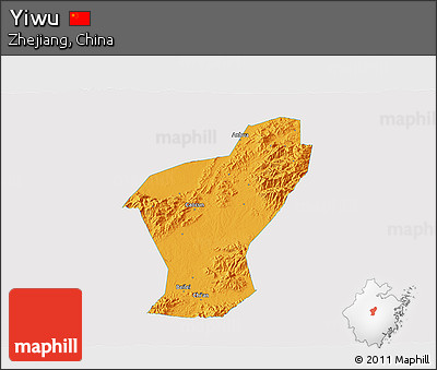 Political 3D Map of Yiwu, single color outside