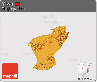 Political 3D Map of Yiwu, single color outside