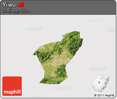 Satellite 3D Map of Yiwu, cropped outside
