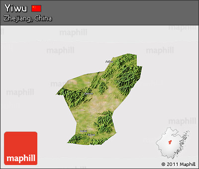 Satellite 3D Map of Yiwu, cropped outside