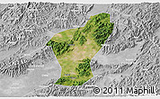 Satellite 3D Map of Yiwu, lighten, desaturated