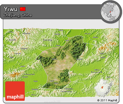 Satellite 3D Map of Yiwu, physical outside