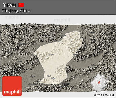 Shaded Relief 3D Map of Yiwu, darken