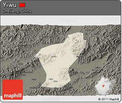 Shaded Relief 3D Map of Yiwu, darken
