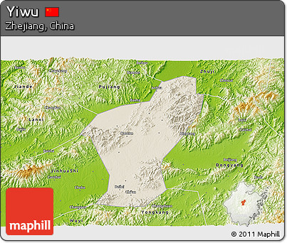 Shaded Relief 3D Map of Yiwu, physical outside